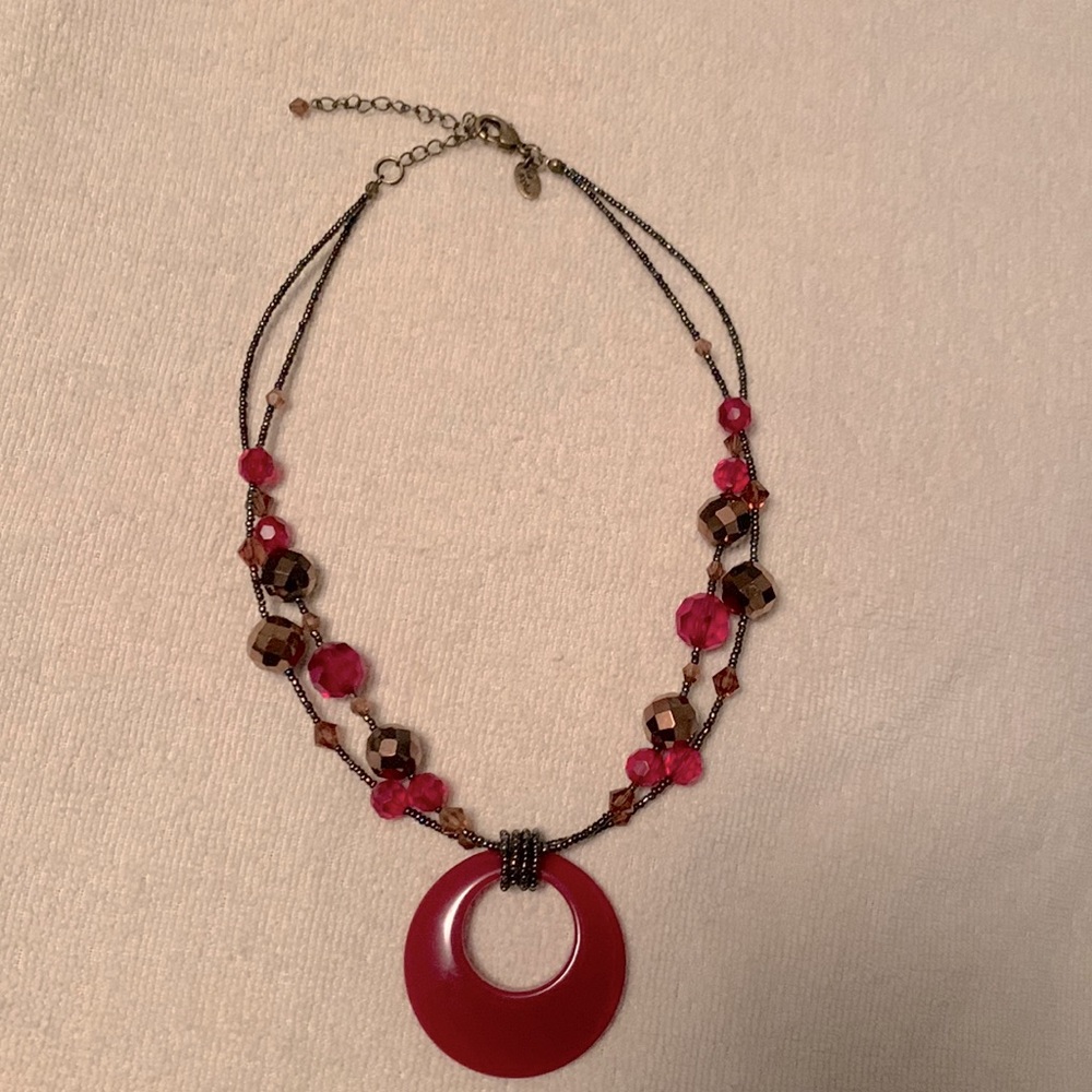 Lia Sophia Red and Bronze Beaded Necklace
